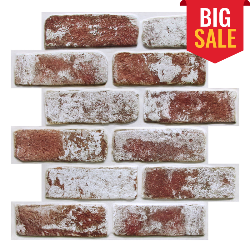 3D Vintage Red Whitewash Brick Peel and Stick Wall Tile