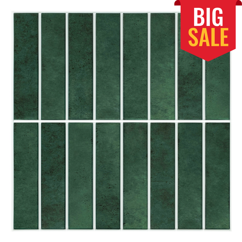 3D Forest Green Matt Straight Linear Mosaic Peel and Stick Wall Tile