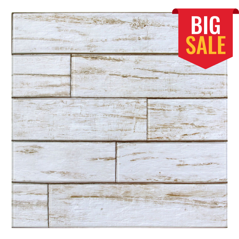 3D-Wandfliese aus weißem Shiplap-Holz zum Abziehen und Aufkleben