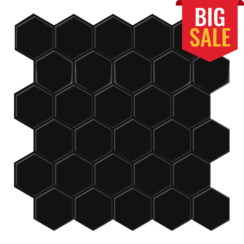 Black Hexagon Peel and Stick Tile Backsplash - Thicker Design