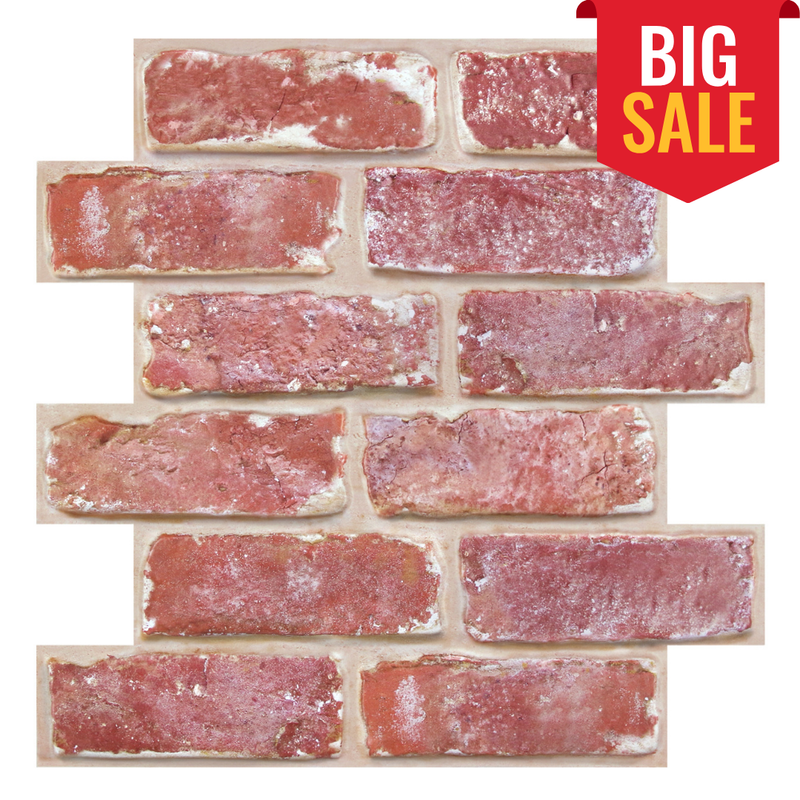 3D Old Red Rustic Brick Peel and Stick Wall Tile