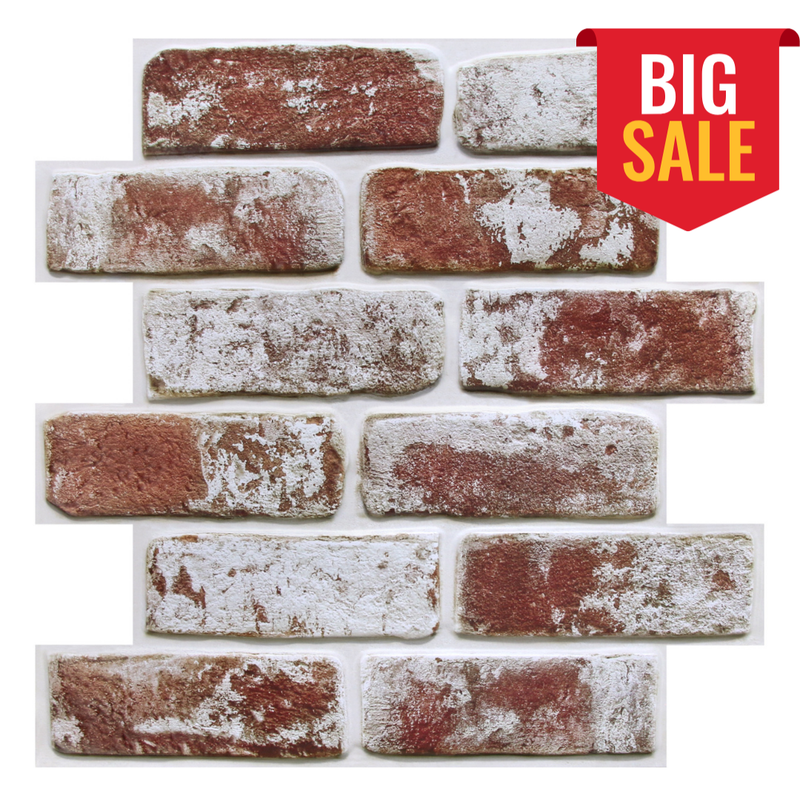 3D Vintage Red Whitewash Brick Peel and Stick Wall Tile