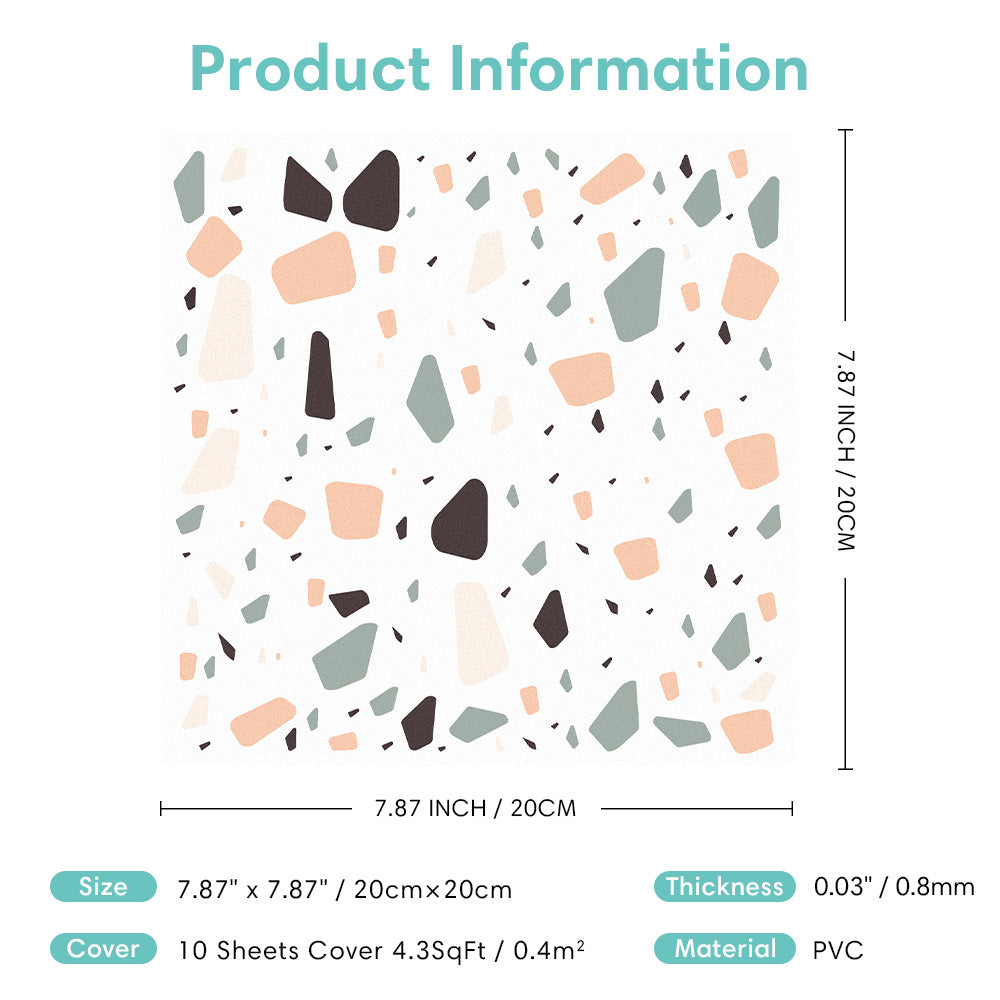 Colored Stone Terrazzo Peel and Stick Vinyl Floor Tile Sticker – Commomy