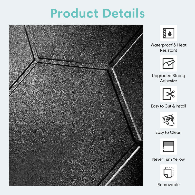 Deep Black Hexagon Peel and Stick Backsplash Tile - Thicker Design Matte Finish