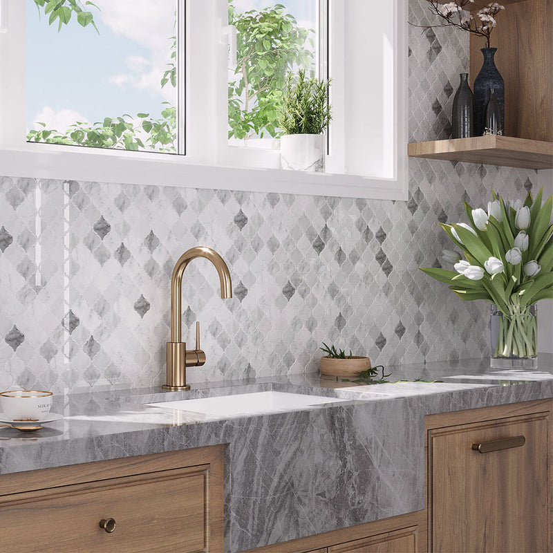 Gray Marble Arabesque Tile Backsplash Peel and Stick Tile - Thicker Design