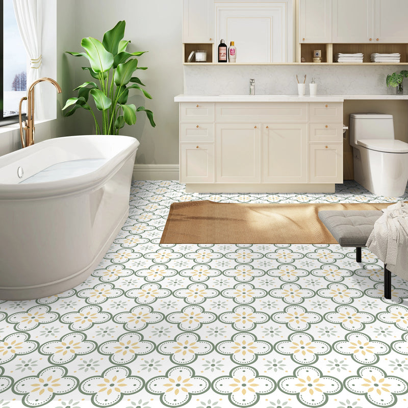 Green Flower Peel and Stick Vinyl Floor Tile Sticker – Commomy