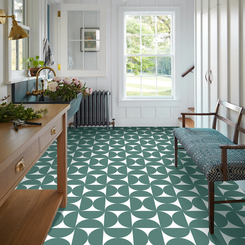 Green Geometric Pattern Peel and Stick Vinyl Floor Tile Sticker – Commomy
