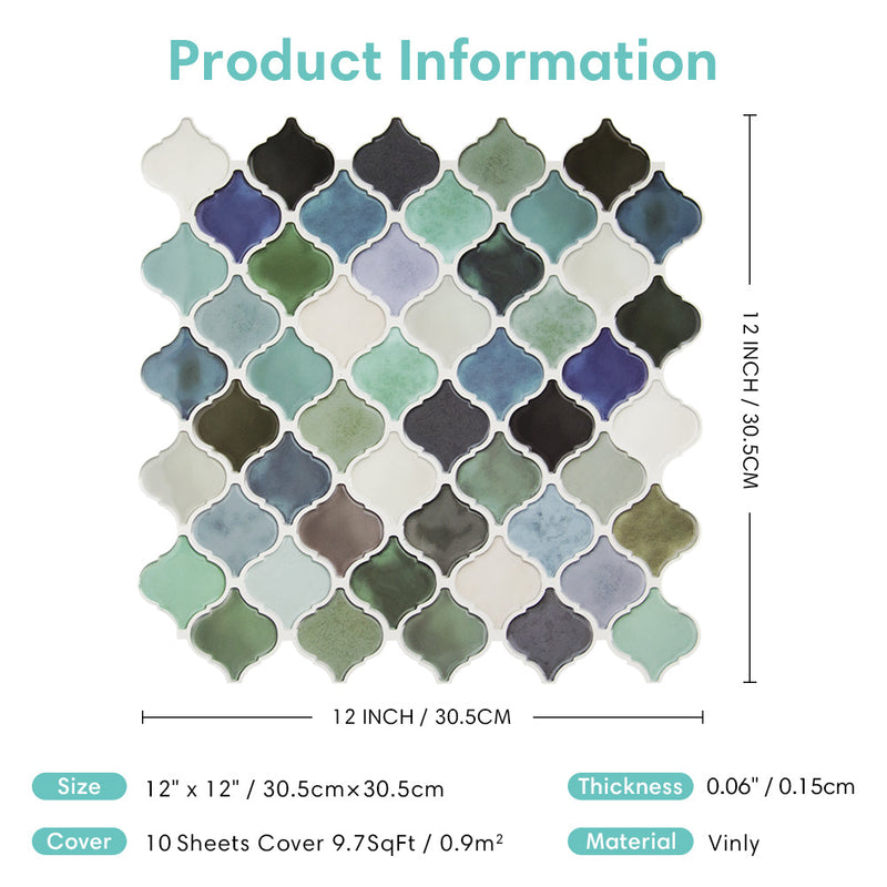 Placa para salpicaduras de azulejos arabescos verdes y azules - Diseño más grueso 