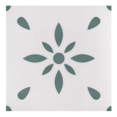 Etiqueta engomada verde y blanca del azulejo del piso del vinilo de la cáscara y del palillo de la flor de Boho
