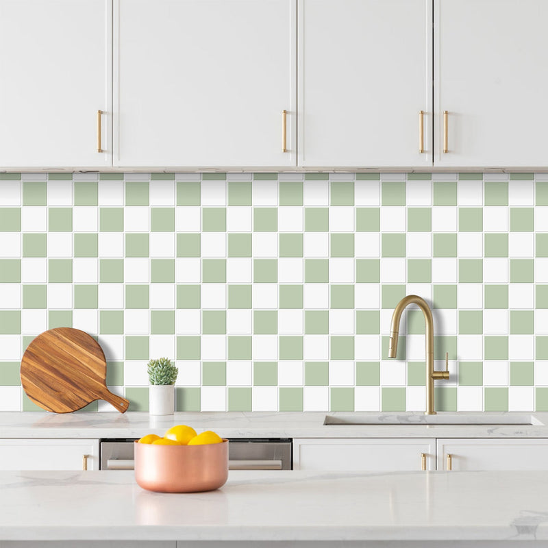 Green and White Square Peel and Stick Backsplash Tile- Thicker Design ...