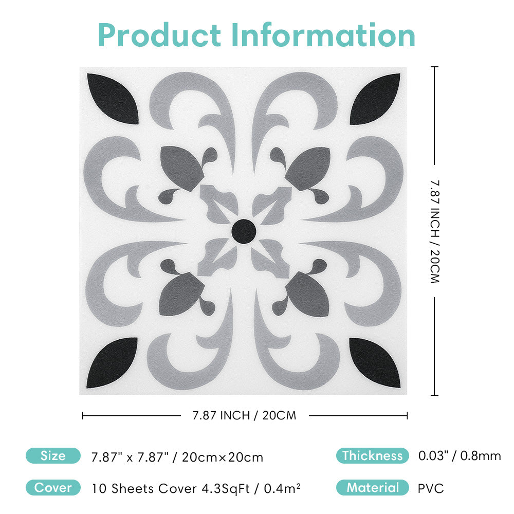 Grey Moroccan Peel and Stick Vinyl Floor Tile Sticker – Commomy, image size:1000x1000