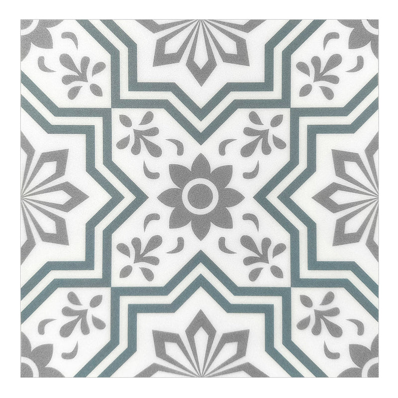 Etiqueta engomada del azulejo del piso del vinilo de la cáscara y del palillo de la flor boho vintage gris
