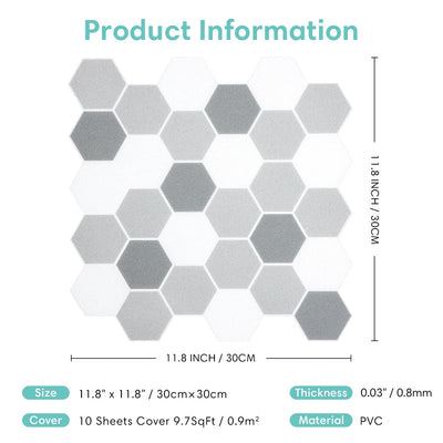 Grey and White Hexagon Peel and Stick Vinyl Floor Tile Sticker_Commomy_Decor