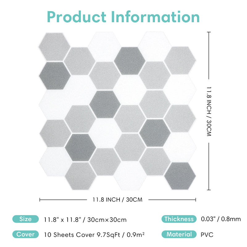 Grey and White Hexagon Peel and Stick Vinyl Floor Tile Sticker_Commomy_Decor