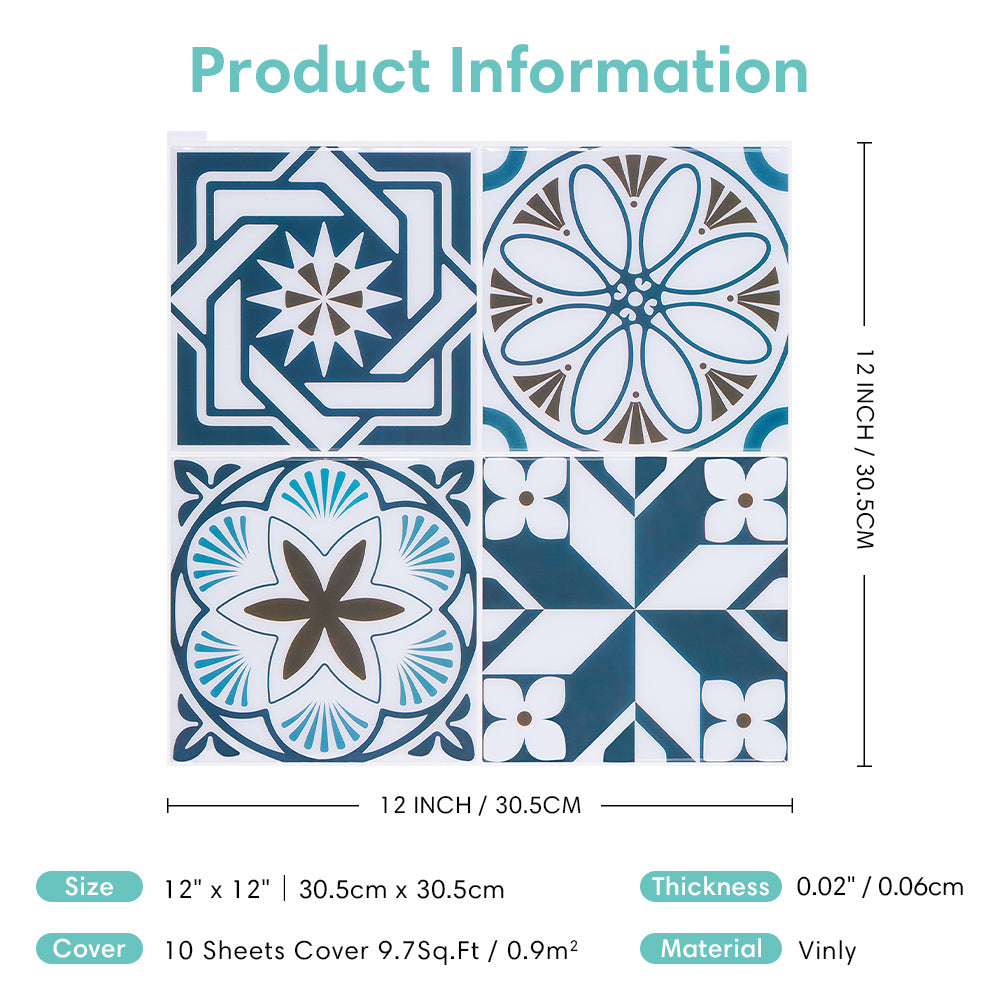 Moroccan Blue Square Peel and Stick Backsplash Tile – Commomy, image size:1000x1000