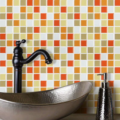 Orange Square Mosaic Peel and Stick Tile Backsplash