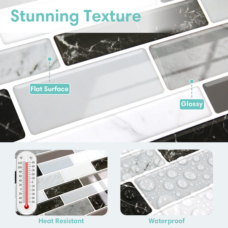 Grey and Black Marble Peel and Stick Tile Stickers