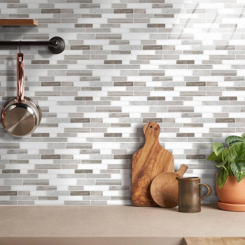 Grey and White Marble Peel and Stick Tile Stickers