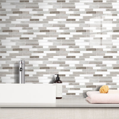 Grey and White Marble Peel and Stick Tile Stickers
