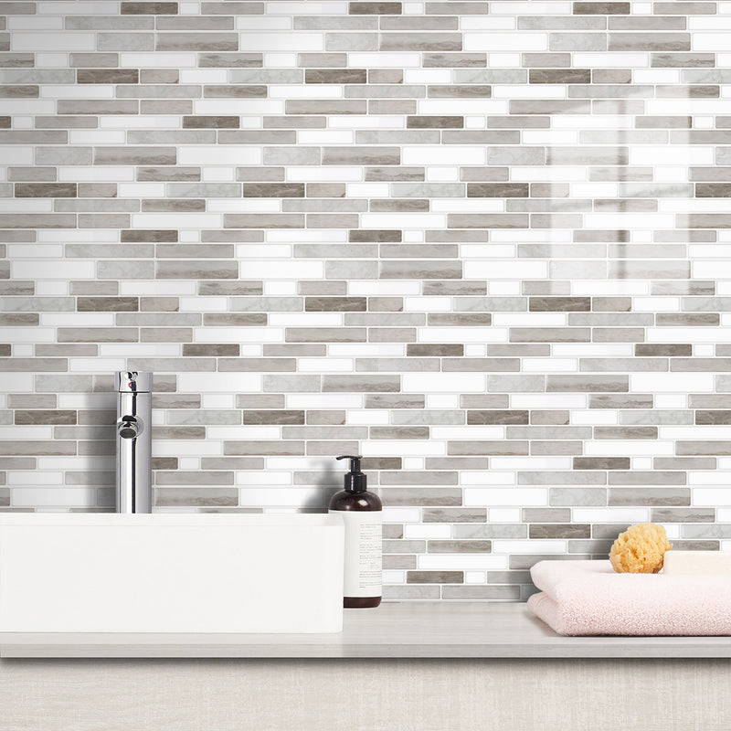 Grey and White Marble Peel and Stick Tile Stickers