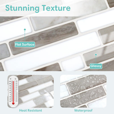 Grey and White Marble Peel and Stick Tile Stickers