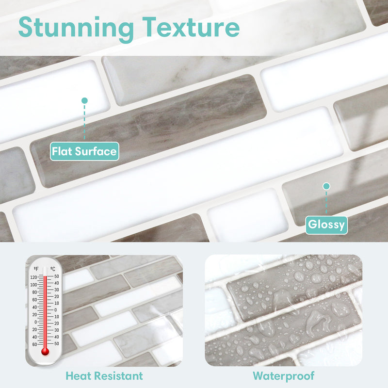 Grey and White Marble Peel and Stick Tile Stickers