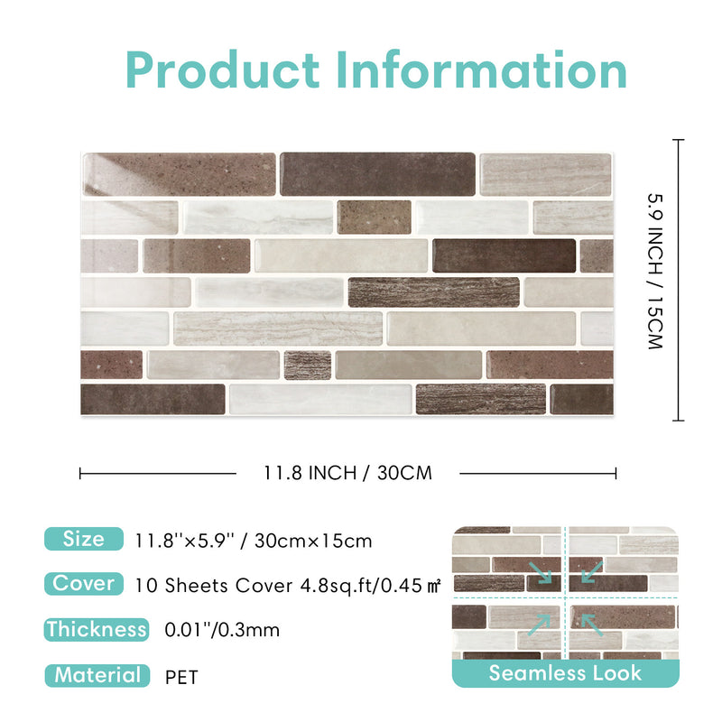 Brown Grey Marble Peel and Stick Tile Stickers