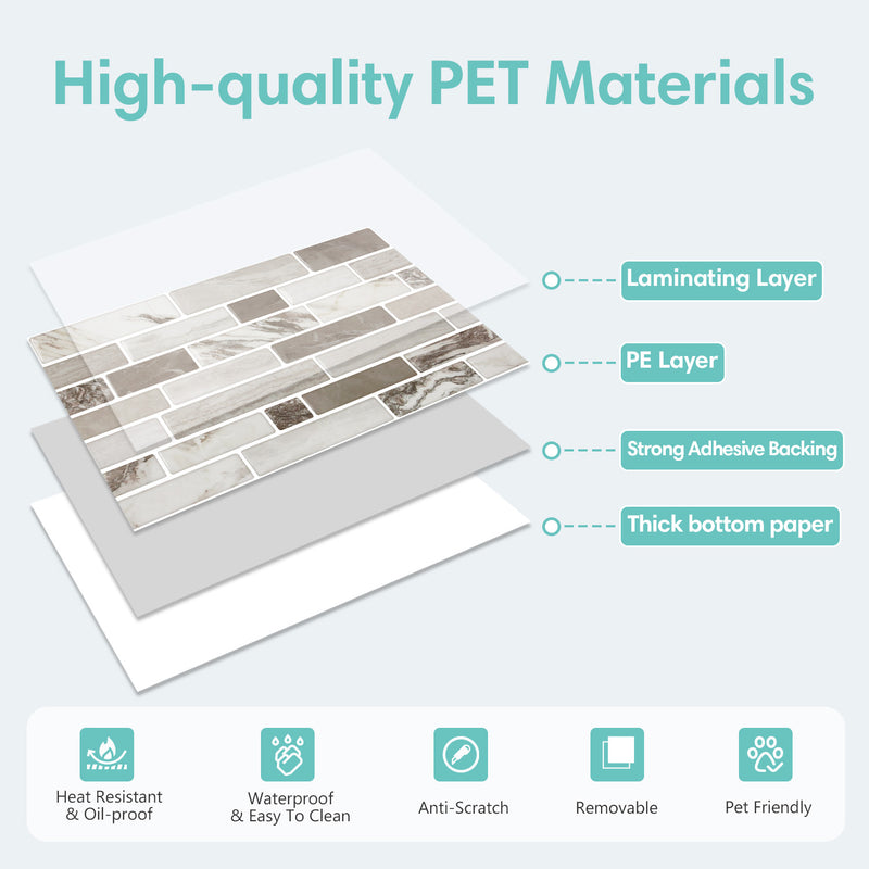 Grey Marbling Peel and Stick Tile Stickers