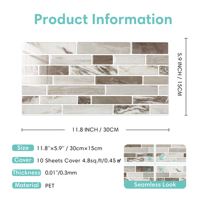 Grey Marbling Peel and Stick Tile Stickers