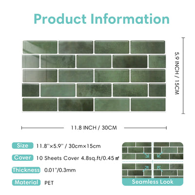 Green Marble Peel and Stick Tile Stickers
