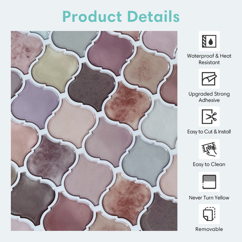 Purple and Pink Arabesque Peel and Stick Backsplash Tile - Thicker Design