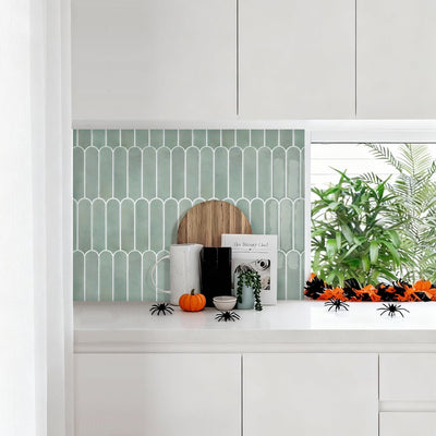 Sea Mist Green Fish Scale Peel and Stick Backsplash Tile - Thicker Design