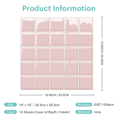 Azulejo para salpicadero con diseño de cuadrados de color rosa, autoadhesivo