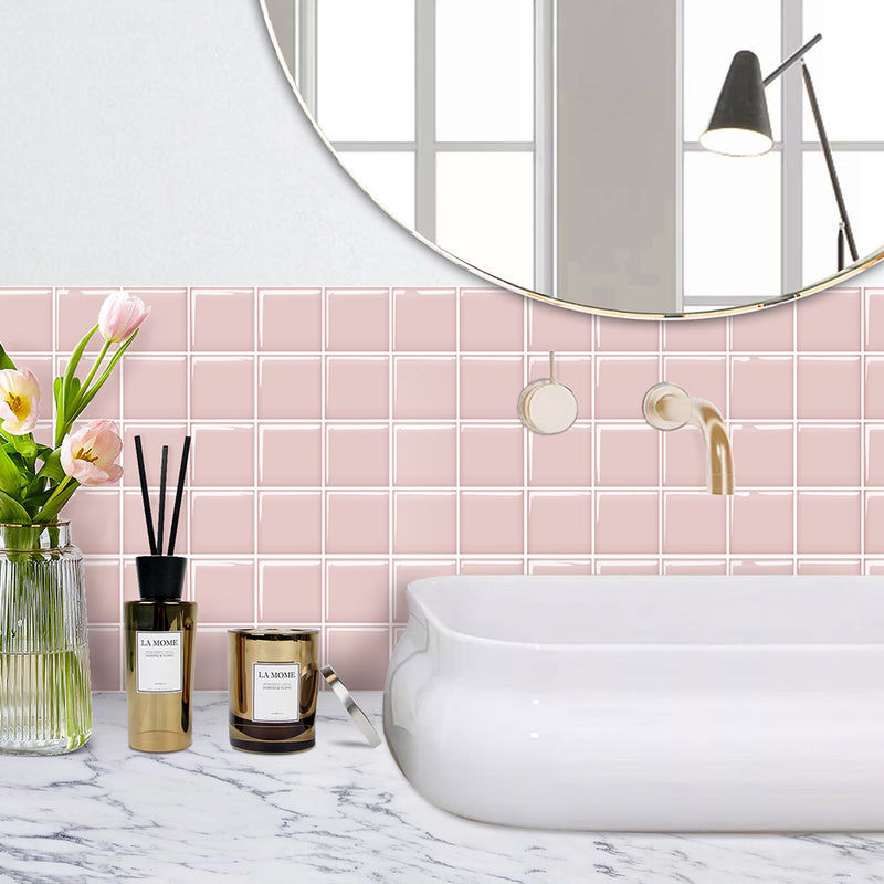 Pink Square Peel and Stick Backsplash Tile