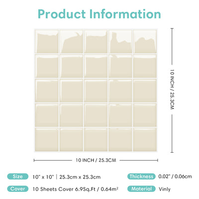 Beige Square Peel and Stick Backsplash Tile