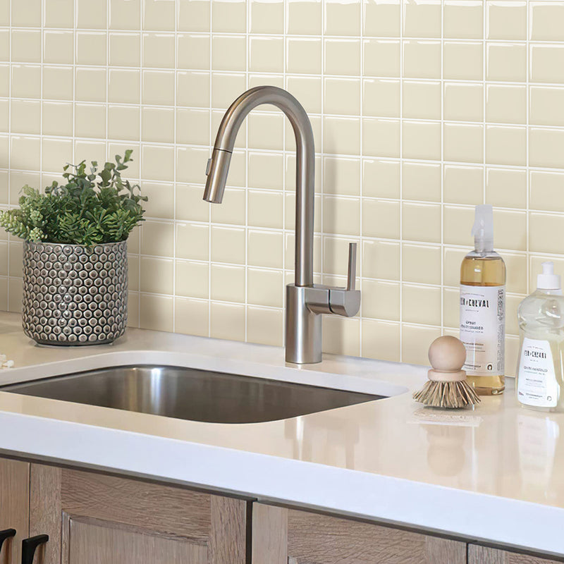 Beige Square Peel and Stick Backsplash Tile