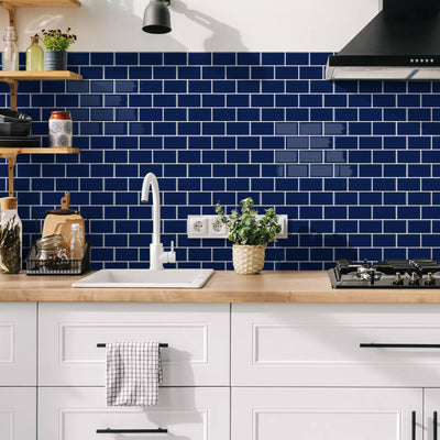 Navy Blue Subway Peel and Stick Backsplash Tile