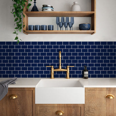 Navy Blue Subway Peel and Stick Backsplash Tile