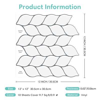 Azulejos para salpicaderos con diseño de hojas blancas despegables y adheribles