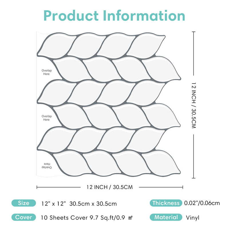 Azulejos para salpicaderos con diseño de hojas blancas despegables y adheribles