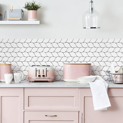 White Leaf Pattern Peel and Stick Backsplash Tile