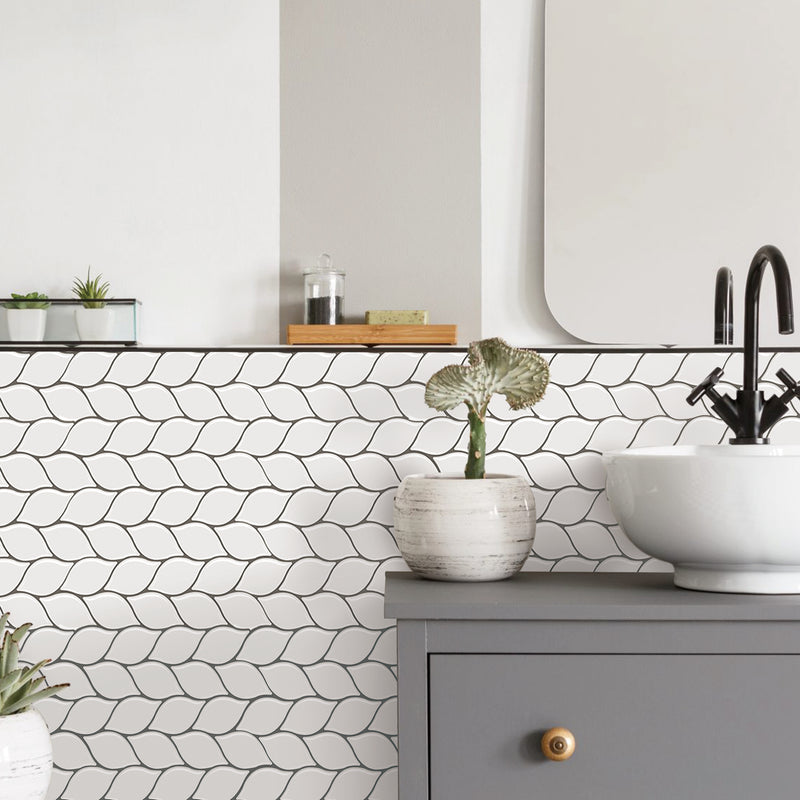 White Leaf Pattern Peel and Stick Backsplash Tile