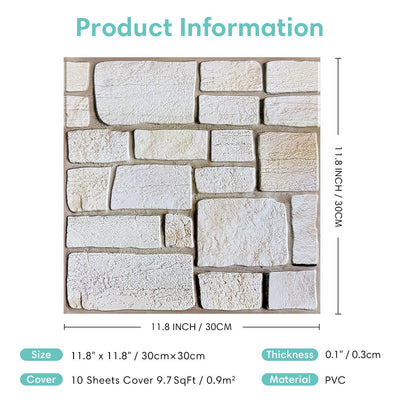 3D Faux Limestone Peel and Stick Wall Tile