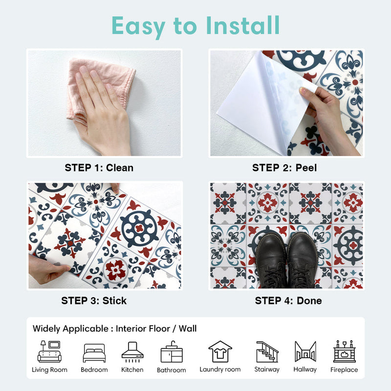 Square Spanish Peel and Stick Vinyl Floor Tile Sticker – Commomy