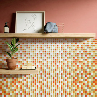 Orange Square Mosaic Peel and Stick Tile Backsplash