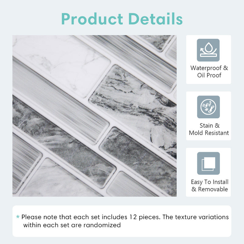 White Grey Marble Peel and Stick Tile Stickers