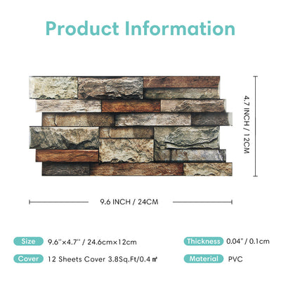 Retro Brick Stone Peel and Stick Tile Stickers