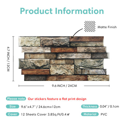 Retro Brick Stone Peel and Stick Tile Stickers