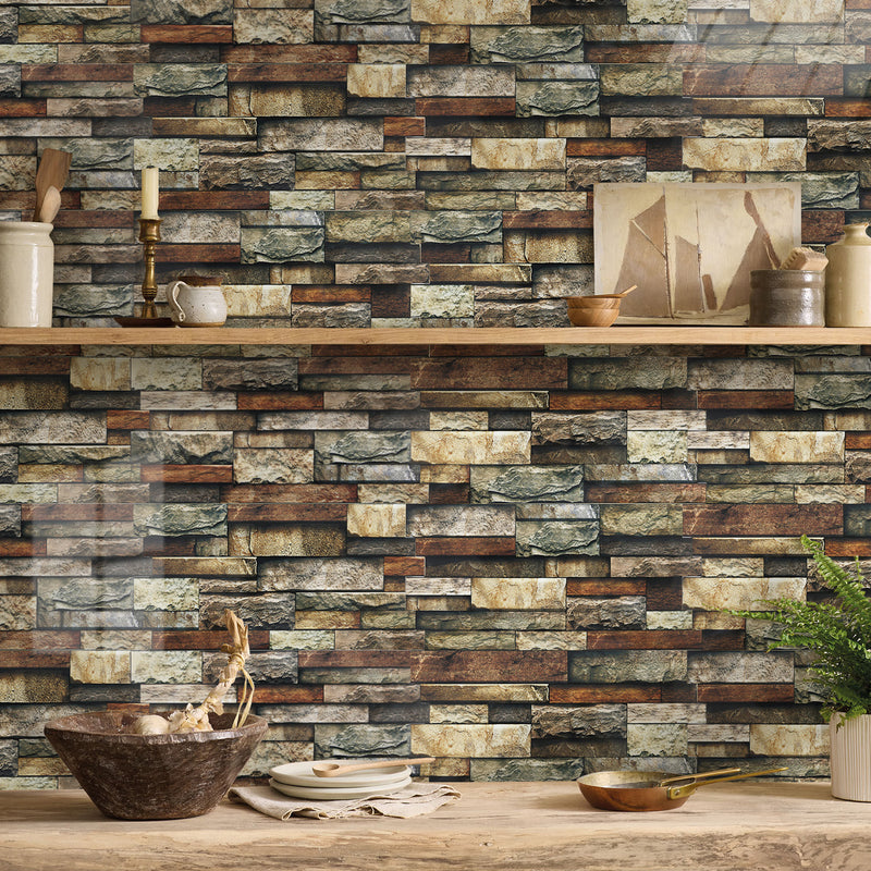 Retro Brick Stone Peel and Stick Tile Stickers