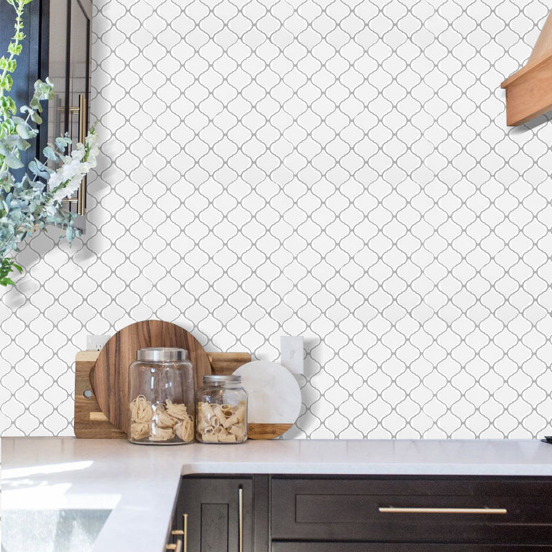 White Arabesque Backsplash Peel and Stick Tile - Thicker Design